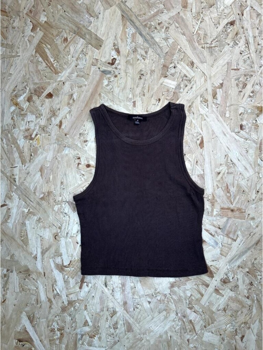 Ambiance Ribbed Crop Tank Top Womens Medium Brown High Neck Sleeveless Basic